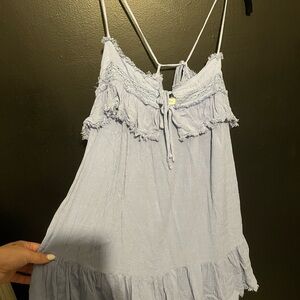 Mustard Seed Light Blue Ruffled romper